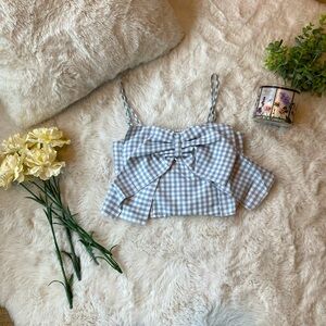 Grey Gingham crop top with large bow in size small.